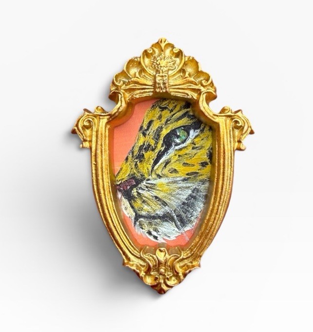 TEENY MINI • Leopard 🐆 watercolor animal print in TINY ornate frame