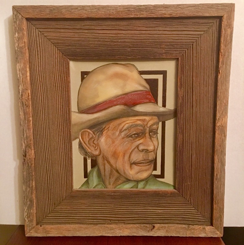 Old Man in Fedora Hat (Framed Original Signed Oil Painting)