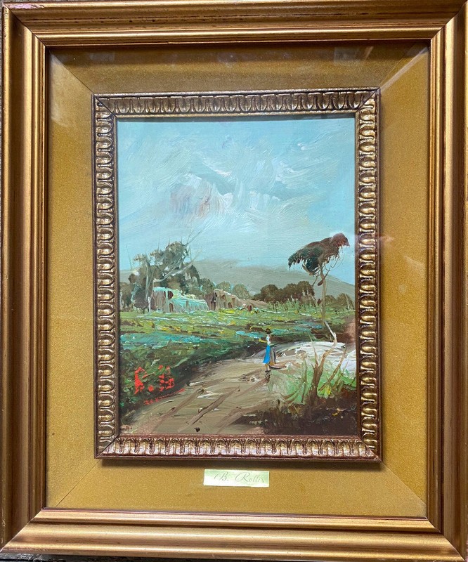 Oil Painting Sign B.Turtleneck Field Path With Water Waterfall And Menschen
