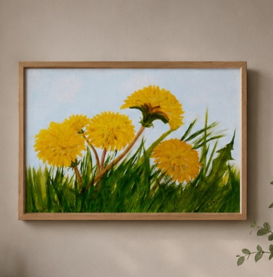 Original Oil Painting Yellow Dandelion Wall Art Floral Meadow Painting Nature
