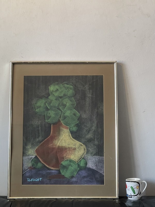 DON WRIGHT ANTIQUE MODERN STILL LIFE CUBISM FLOWERS PAINTING VINTAGE ABSTRACT 60 gallery