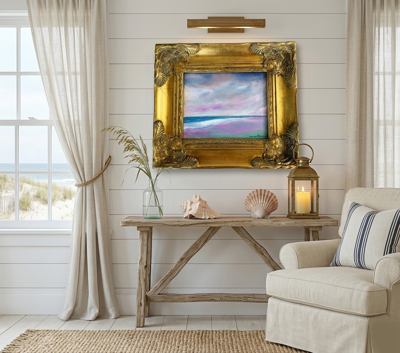 Original Handmade Oil Painting 15X14 Gilt Heavy Frame Seascape Impressionism NEW