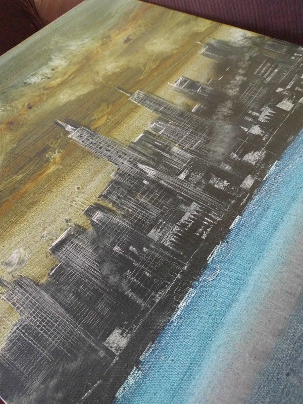Beautiful Original Oil Painting on Canvas «CITYSCAPE». Signed Unable to identify