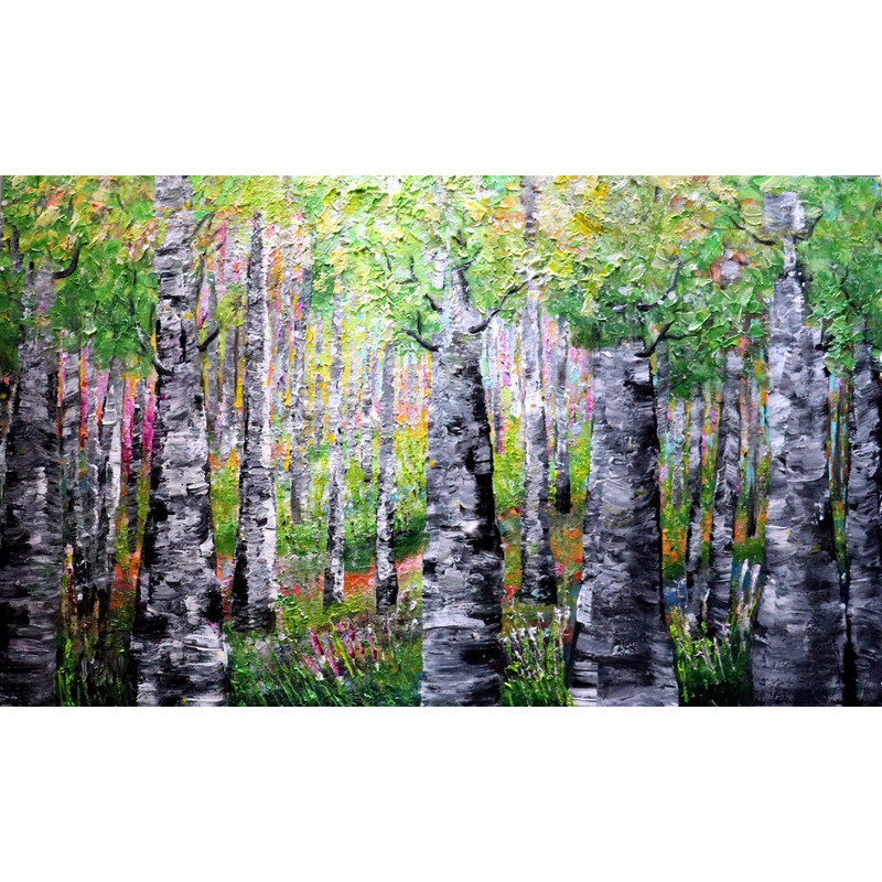 Original Aspen Forest Painting 40×24 Colorful Nature Art