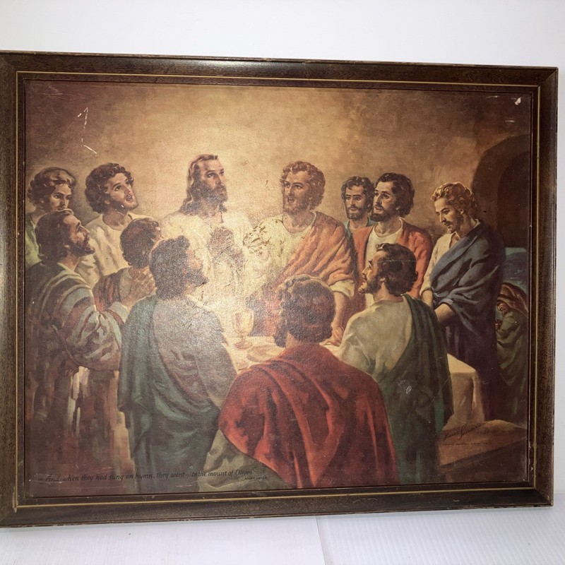 Jesus Disciples Lords Supper Framed Painting 1949 Litho Warner Sallman/WH2