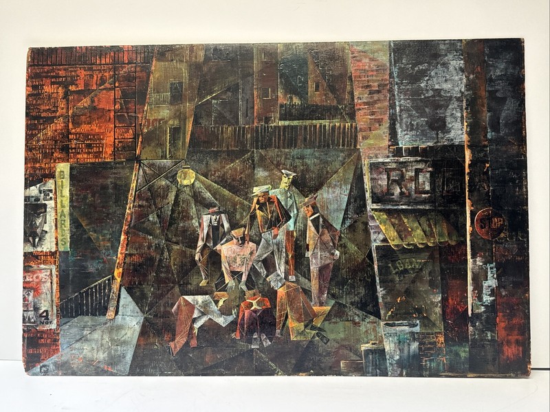 Mid Century Painting Urban Black Americana Cubist Cubism Large Abstract Oil 36”