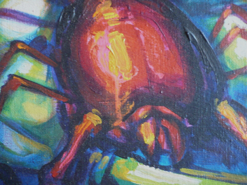 ALBERTO RUIS VELA, LISTED MODERN MODERNISM LOBSTER COLORISM VINTAGE OIL PAINTING gallery