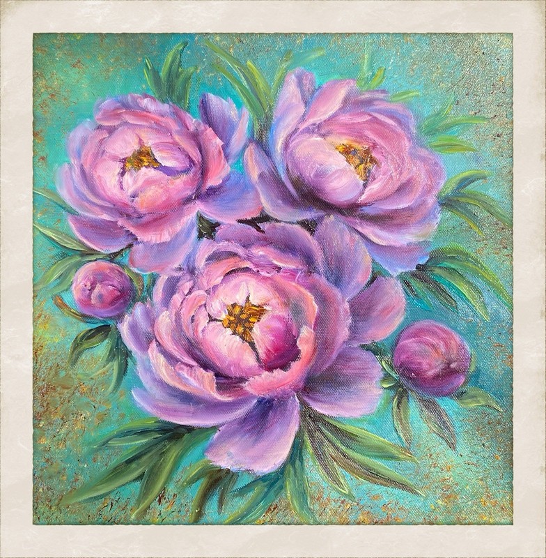 Peonies Original Oil Painting Pink Flower Wall Art 12”x12” Floral wall Decor gallery