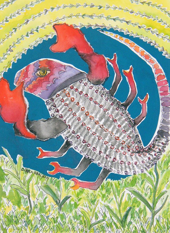 Original Scorpio Zodiac Gouache (Watercolor) Painting Mixed Media Collage