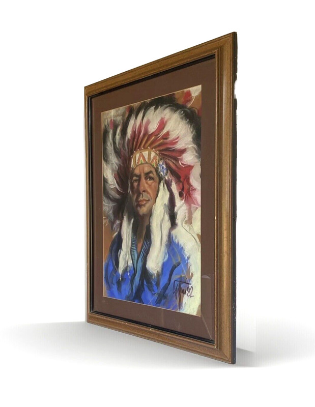 Orig. Pastel Painting, Native American Chief in a Feathered Headdress 31"x25" gallery