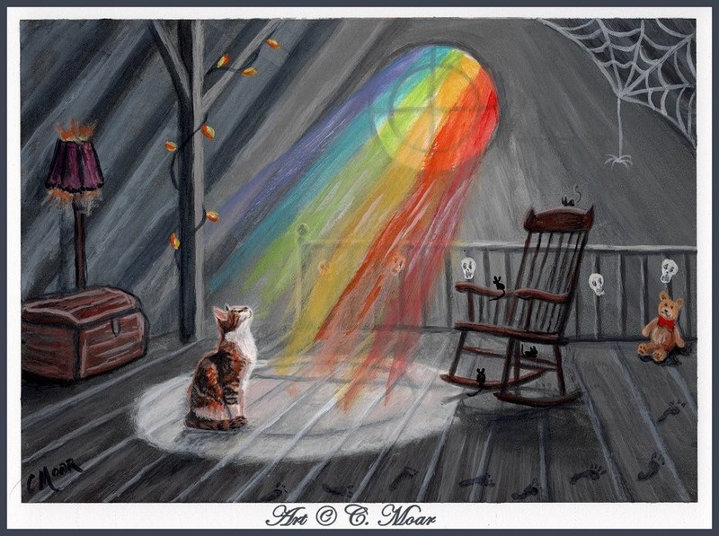 Calico Cat Spooky House Attic Mystery Lane Original Art Painting by ACEO Artist