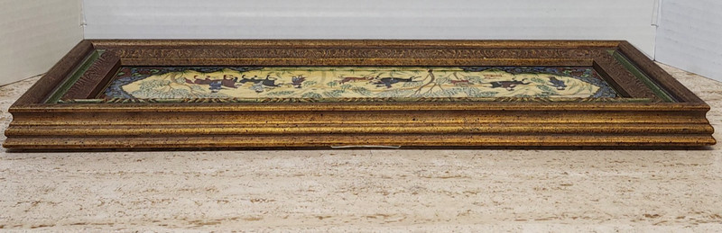 Vintage Middle Eastern Persian Gouache Handpainted on Bone Hunting Scene Framed gallery