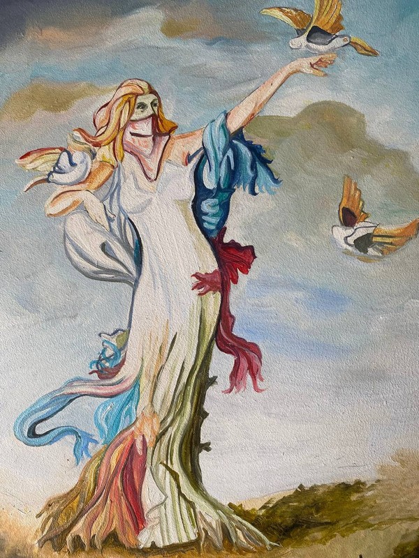 Picture Oil Painting On A Modern Theme, A Woman In A Mask