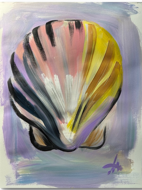 SEASHELL WITH GOLD ACCENTS Original OCEAN Art #67 PAPER Fine Art gallery