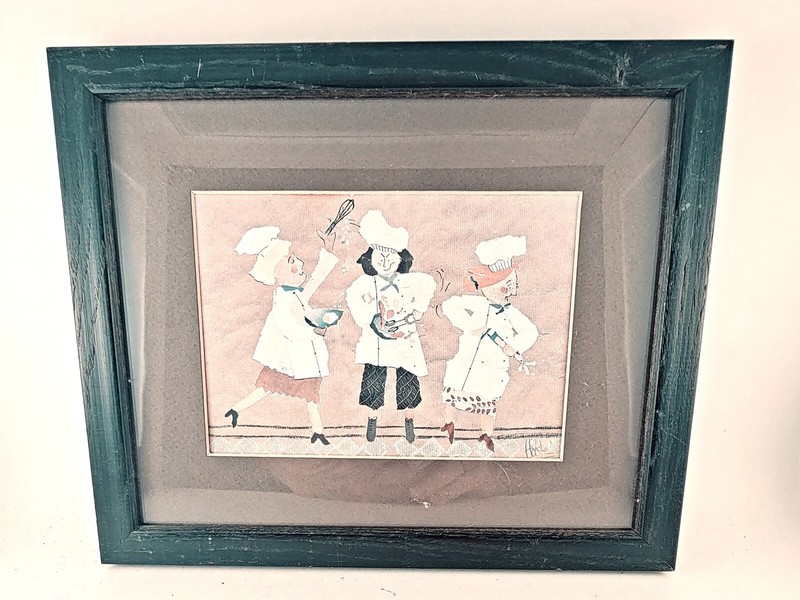 Lizbeth Holstein Orig Signed Art Women Chefs Framed 5×7/9×11 Unusual collage