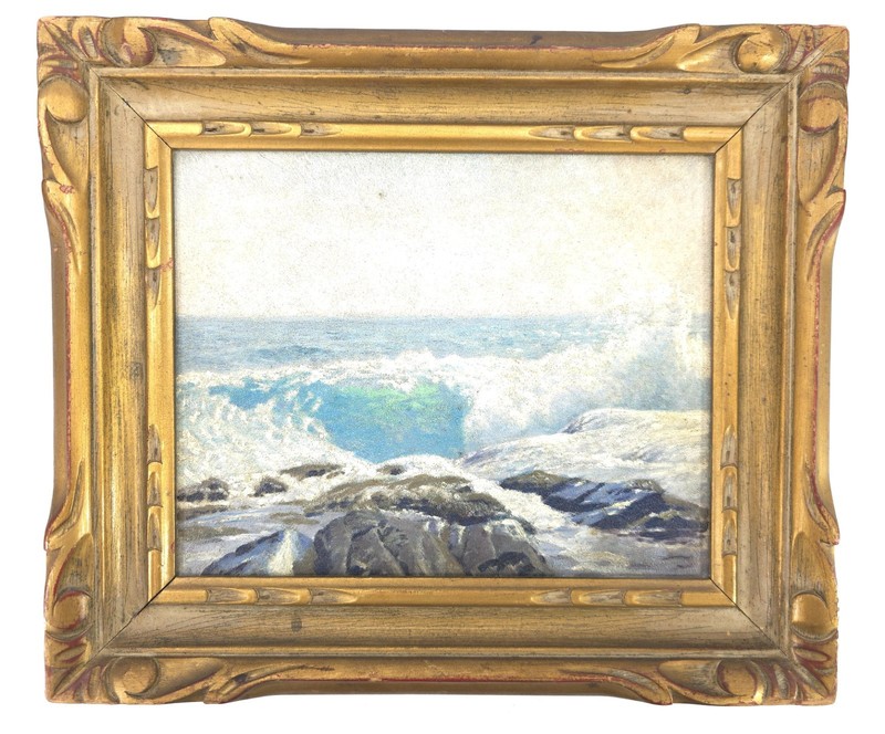 Antique WOOSDSTOCK WORKSHOP NY Monhegan 1932 Seascape Oil Painting Wood Panel