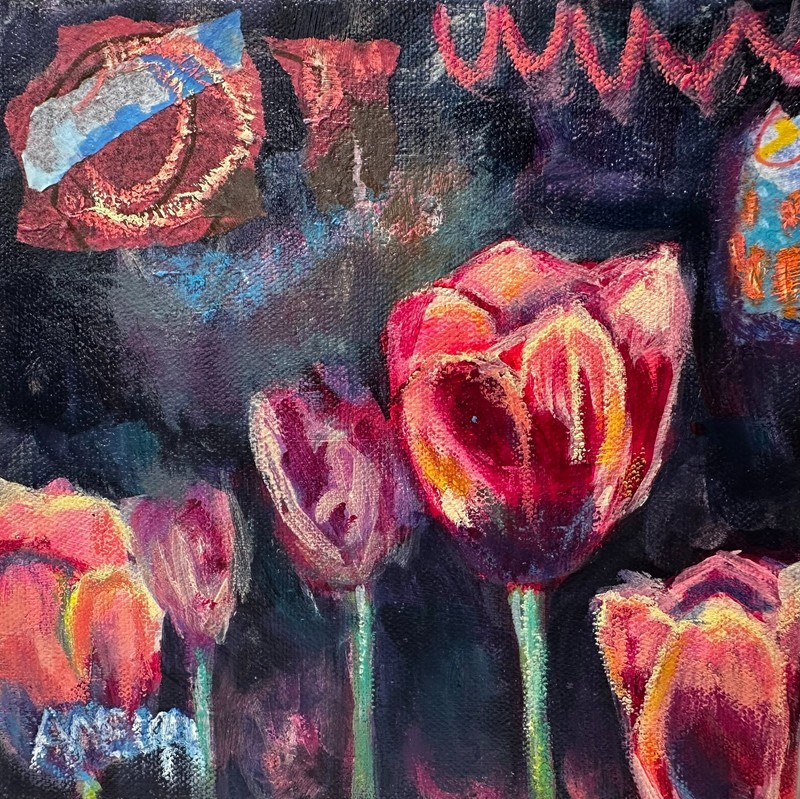 Original Art Painting OOAK Tuilps Floral «Light Touch» Gallery Wrapped Decor