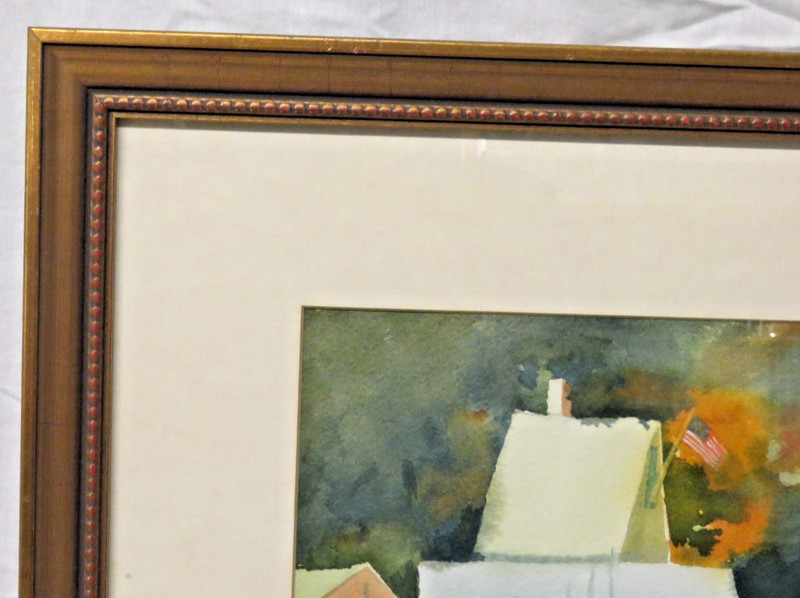 Framed & Matted Wager "Boat House" MCM Watercolor Signed 20 1/4" X 17 1 /4" gallery