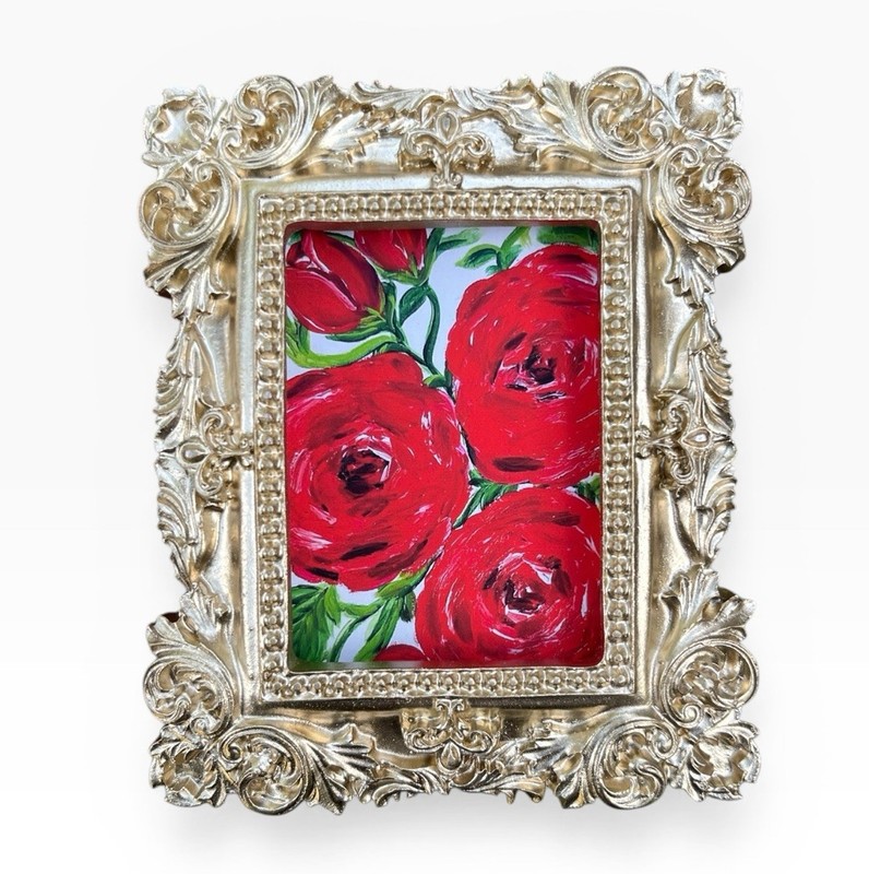Red Roses 🌹 mini flower print of original painting • vintage ornate frame