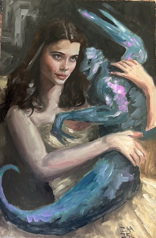 Original Oil Painting Alien Hybrid Series by ZM, Ready to Hang 16×24 inch
