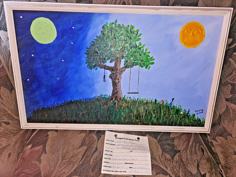 John R Justice Original Painting Tree Of Joy & Pain 23 X 14 in Framed Canvas