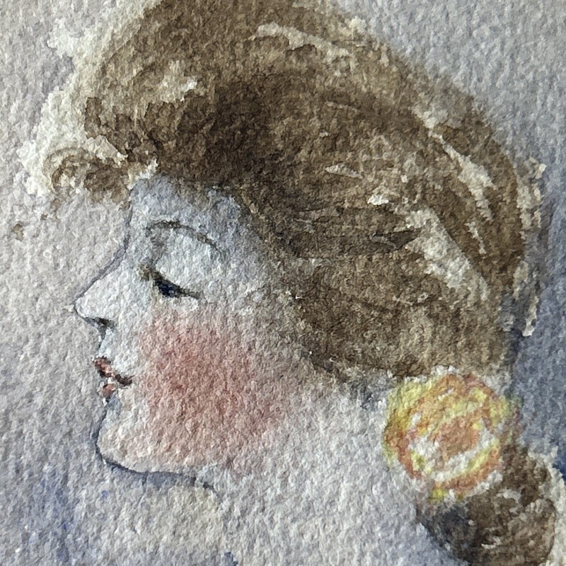 Antique Original Watercolor Painting Portrait of Victorian Lady 10 x 10 Square gallery
