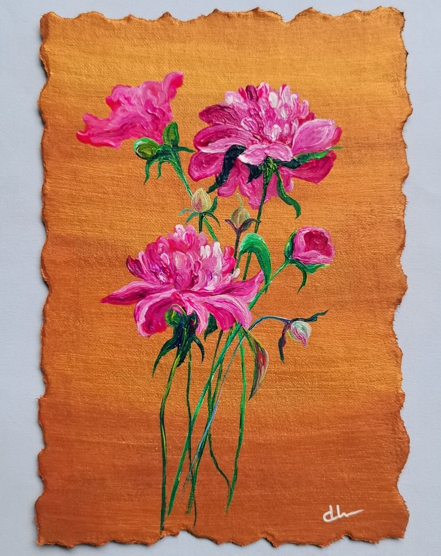«Golden Roses» Original Miniature Acrylic Painting Vintage Floral Art Signed ATC