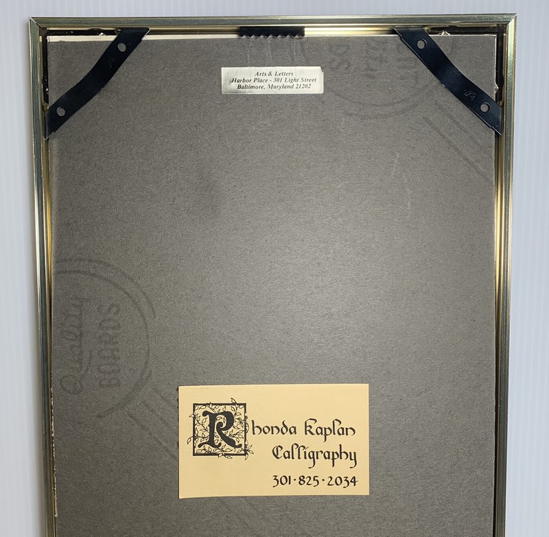 80s Style Framed Calligraphy Quote Virginia Ostman Lawyer Clergyman 8.5 x 16.5" gallery