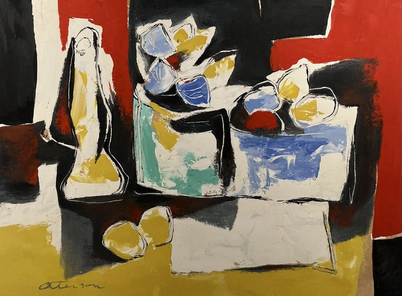 JOHN OTTERSON CUBIST MODERNIST ABSTRACT MODERNISM FRUIT STILL LIFE OIL PAINTING gallery
