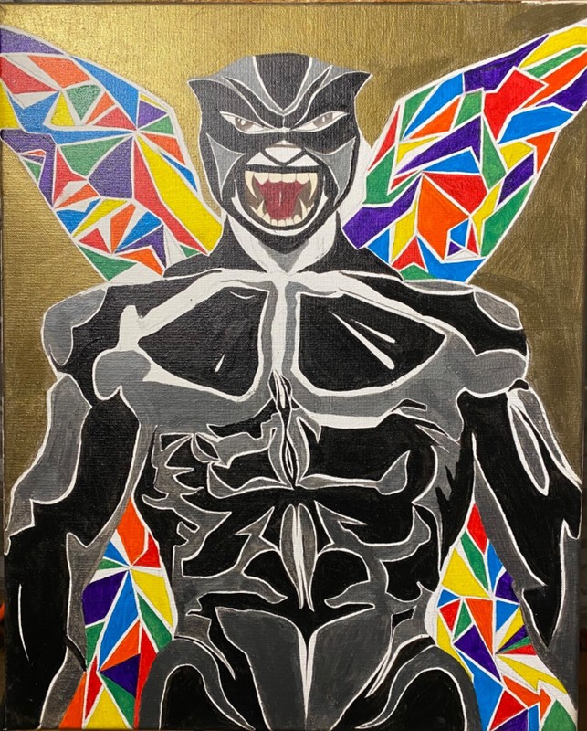 Black Panther Abstract Acrylic Painting 20″x23″3/4 Vertical Rectangular Shape