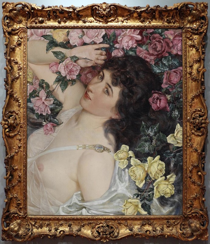 Hand-painted oil painting art female Noblewoman girl flower on Canvas 20″x24″