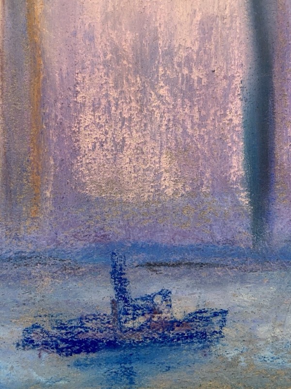 Original Vintage Unsigned Pastel Cityscape on Paper Mid Century Modern Style gallery