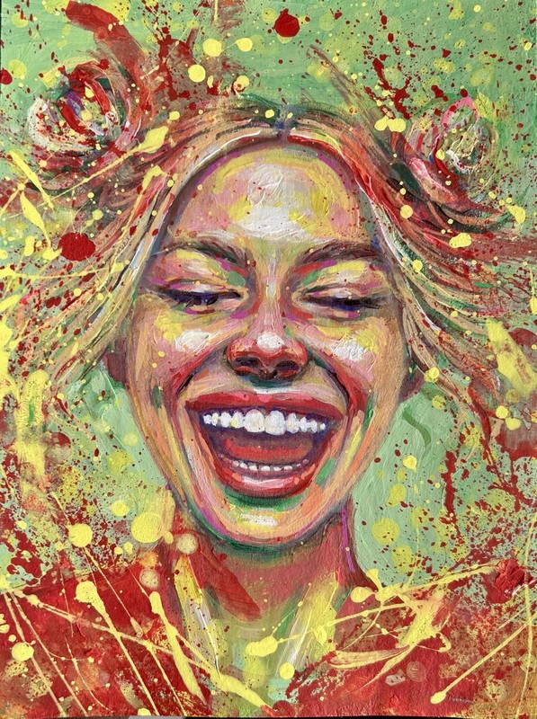 Original Expressive Portrait – Colorful Abstract Face – Mixed Media 21x29cm