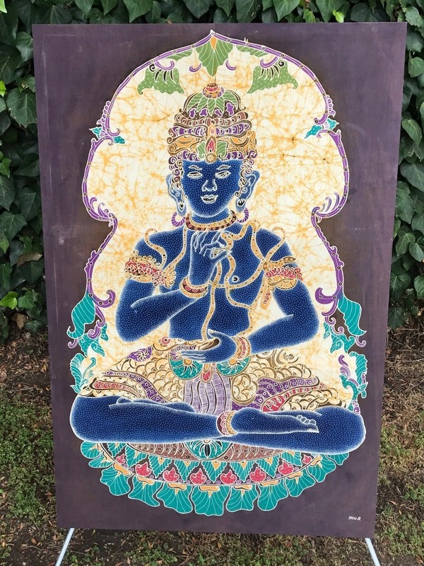 VINTAGE INDONESIAN BATIK Original Huge Signed Mid Century Modern Fabric Painting