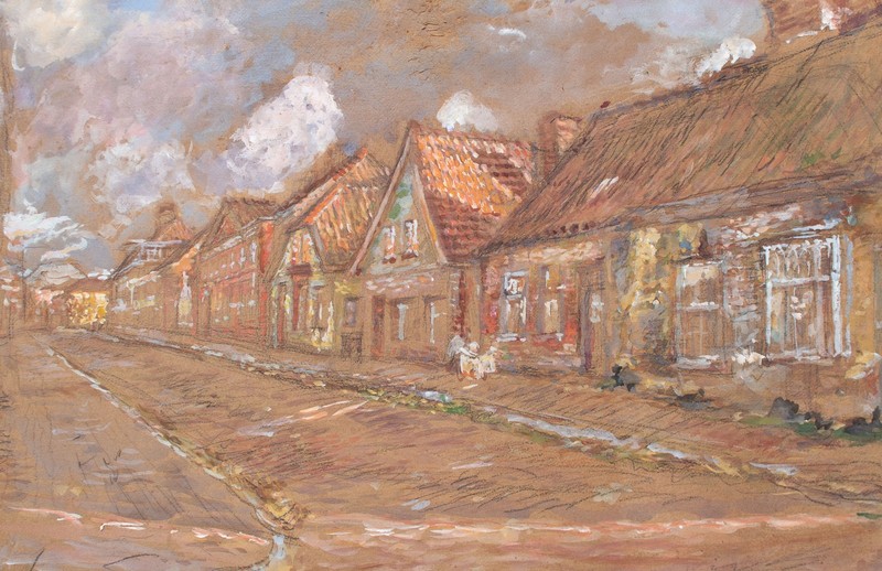 Village View Small Town Street View Unknown Original Watercolour 1 Half 20th Century