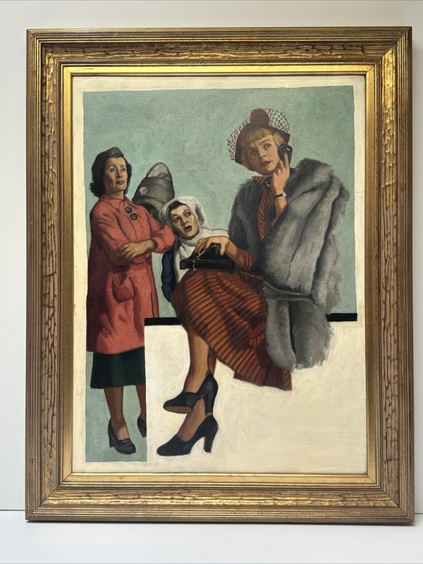 ANTIQUE PAINTING PORTRAIT ART DECO ILLUSTRATION LARGE OIL MYSTERY ARTIST 1920'S gallery