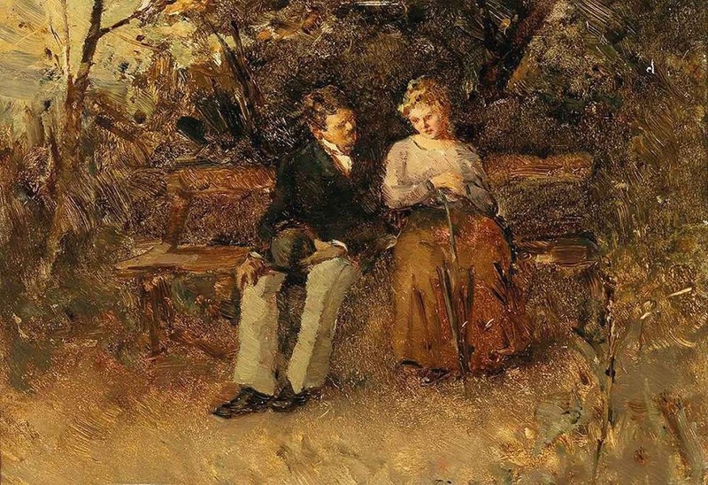 high quality oil painting handpainted on canvas «Lovers on a Park Bench»