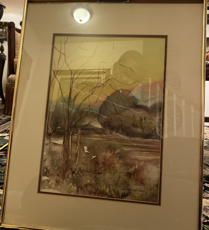 Original Water Color and Pastel Painting Glass Framed Signed gallery
