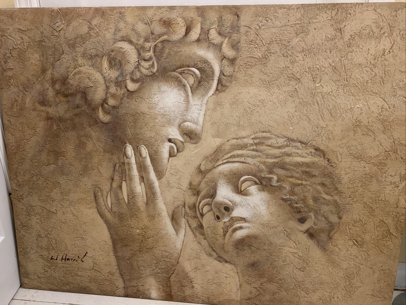W.HARRIS OIL/CANVAS PAINTING MICHELANGELO’S GREEK GODDESS LOVERS 48 X 36” Signed
