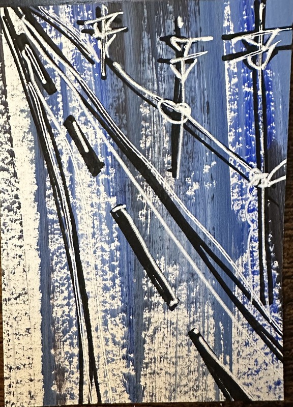 ACEO Original Painting (2.5 X 3.5 in.) Acrylic/Ink/Mixed Media, Telephone Poles