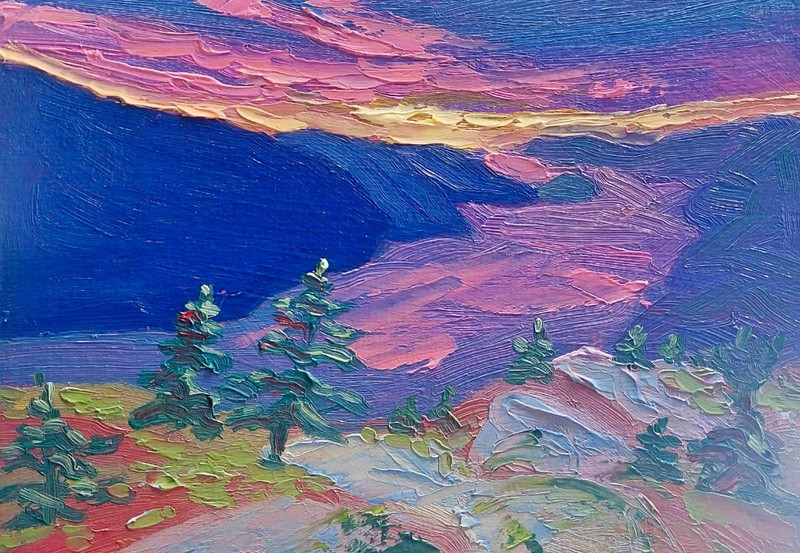 Original Acadia National Park Landscape 6x8 Oil on Paper Sunset Mountain River gallery