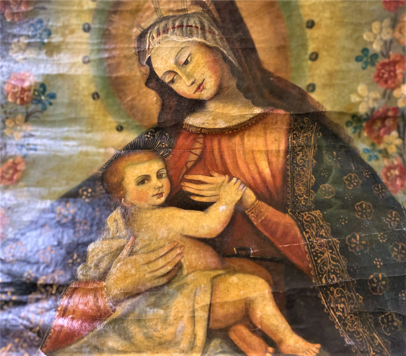 Cusco School Painting of Virgin Mary and Baby Jesus:19th Century Peruvian Oil gallery