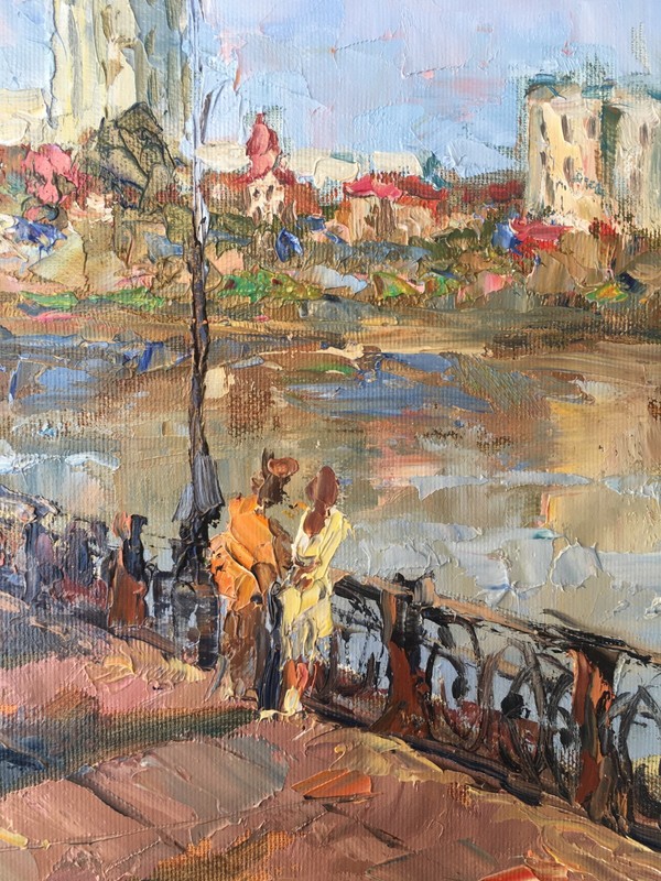 Oil painting Bridge Ukrainian painter canvas Unframed original Decor landscape gallery