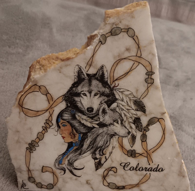 Vintage Painted Cimarron Alabaster stone, Native American