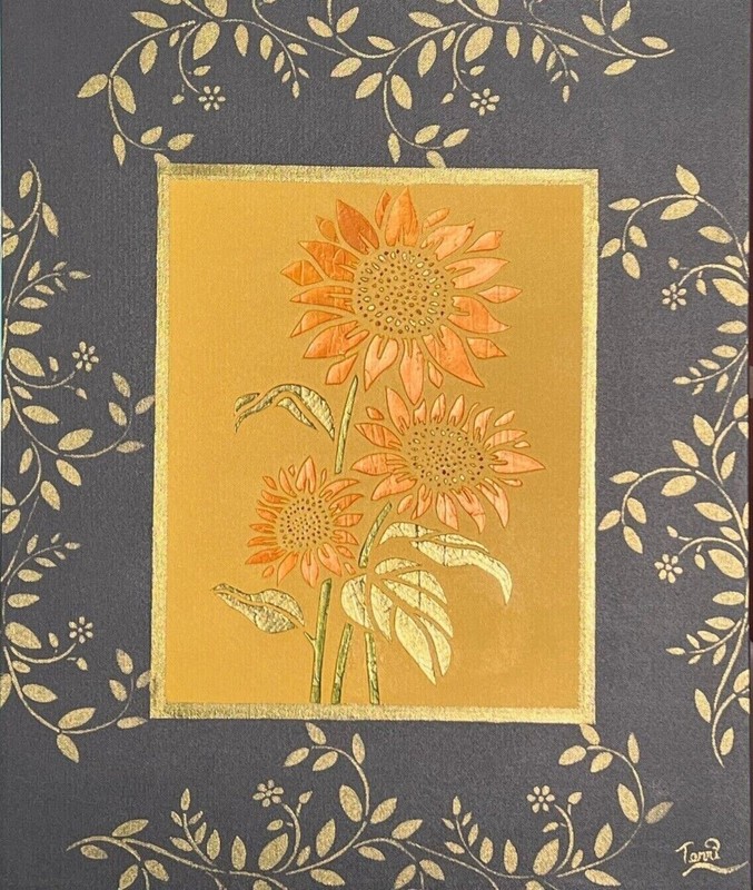 Sunflower Orange – Made to order -2D Textured Orange Sunflower w/ medium grey