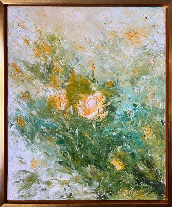 Golden Halo Roses by James Dick | Impressionist | Oil Painting | Floral Painting