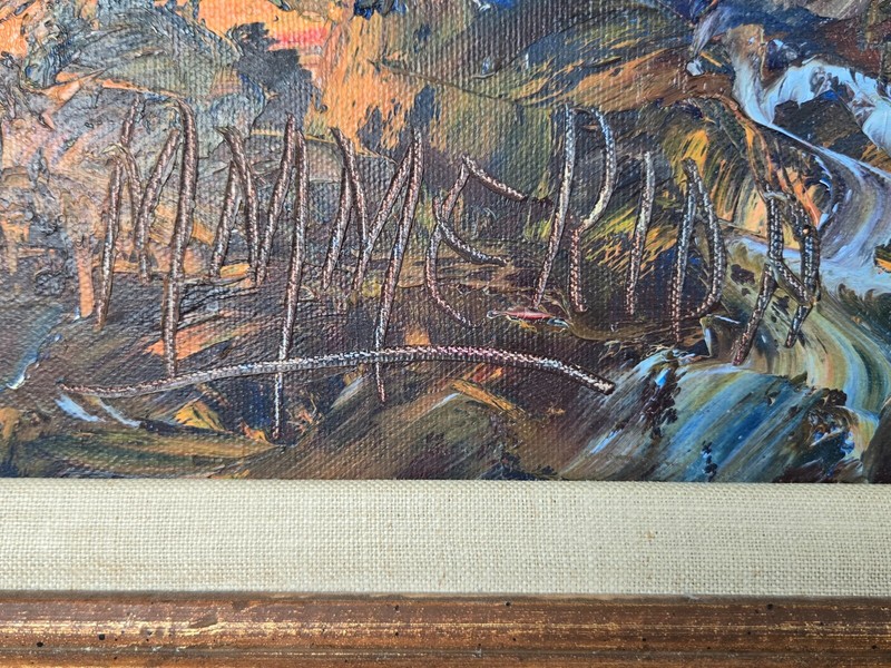 Manuel Munoz Merida, Spain original landscape w river oil painting 36" x 24" gallery