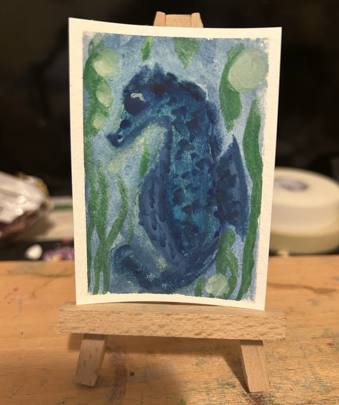 Grace Rossi Original ACEO Miniature Seahorse Watercolor Painting Signed 2026