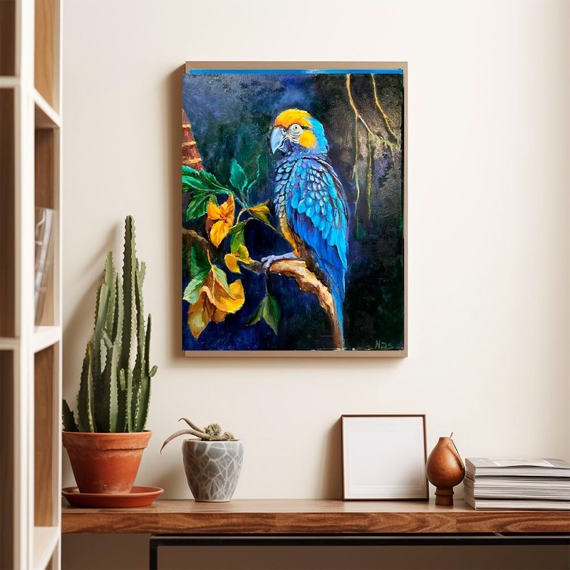 Parrot Portrait, Original Painting oil, 16x20 inches, Handmade Gift, Home Decor gallery
