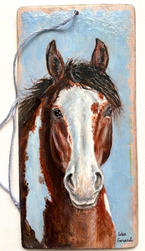 Original acrylic painting on wood. Paint horse 5.25 x2.5″